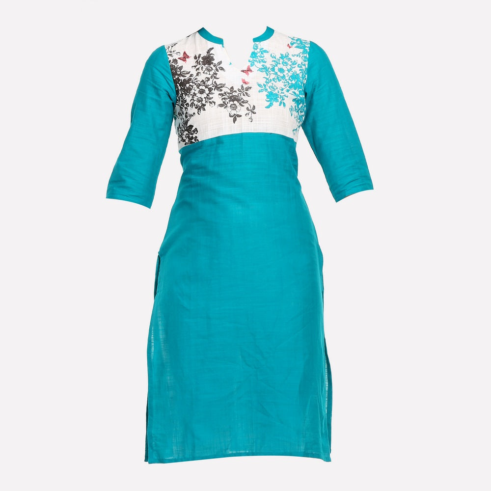 Blue Floral Print 3/4 Sleeve kurta