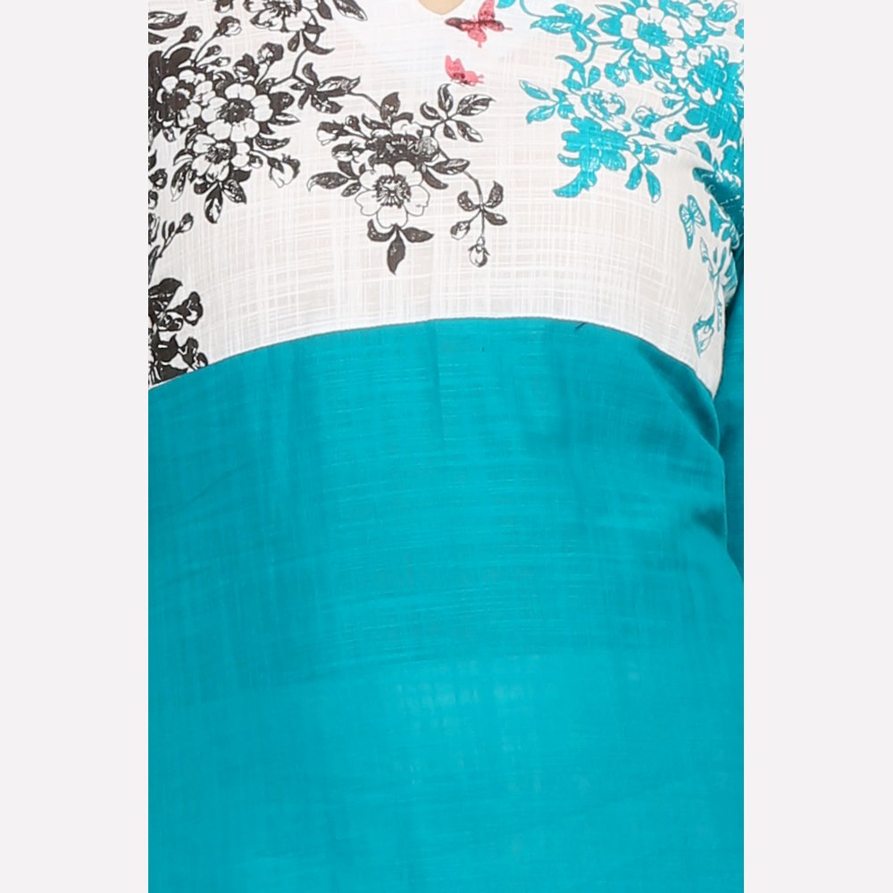 Blue Floral Print 3/4 Sleeve kurta