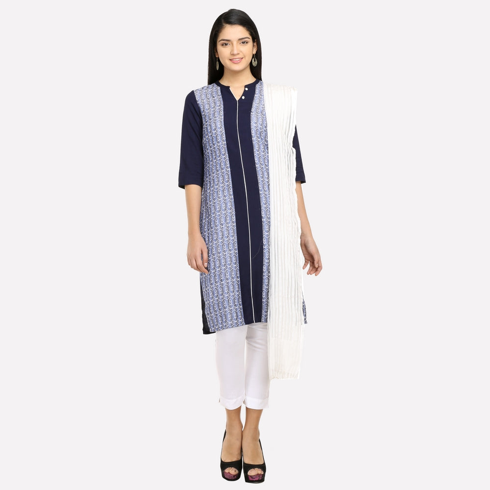 Navy Blue Printed 3/4 Sleeve kurta