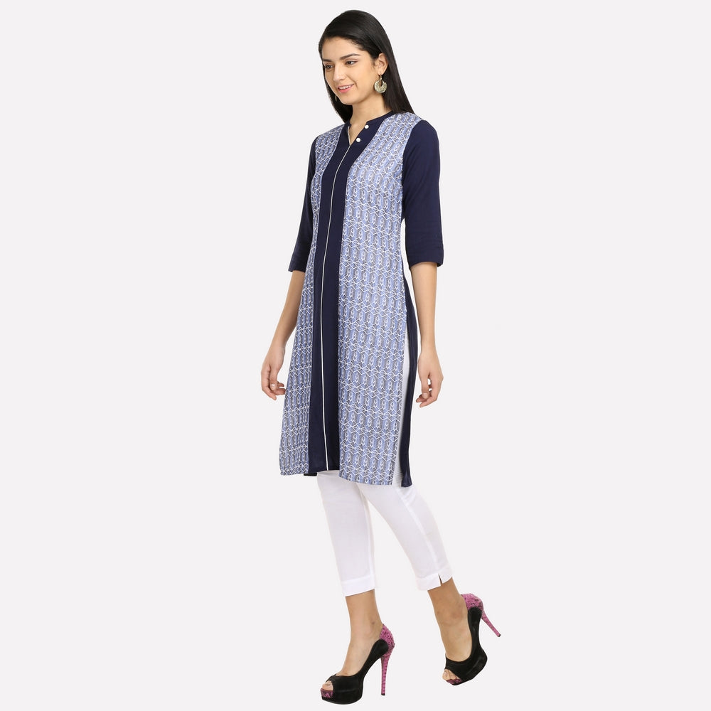 Navy Blue Printed 3/4 Sleeve kurta