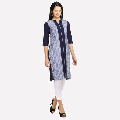 Navy Blue Printed 3/4 Sleeve kurta