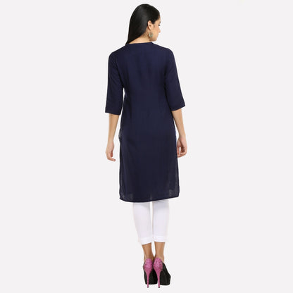 Navy Blue Printed 3/4 Sleeve kurta