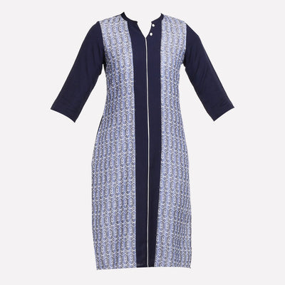 Navy Blue Printed 3/4 Sleeve kurta