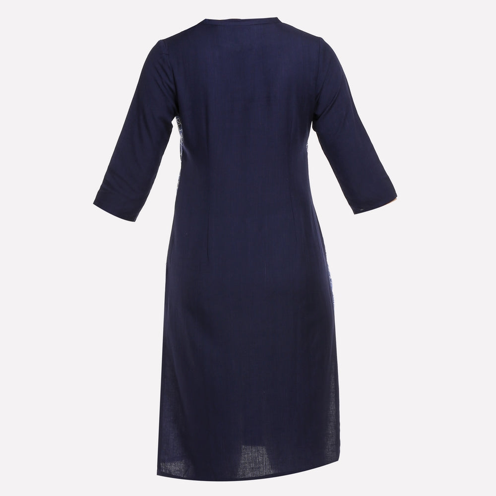 Navy Blue Printed 3/4 Sleeve kurta