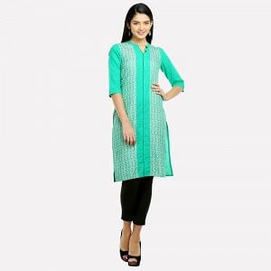 Green Mandarin Neck Printed kurta