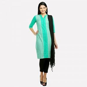 Green Mandarin Neck Printed kurta