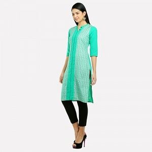 Green Mandarin Neck Printed kurta