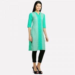 Green Mandarin Neck Printed kurta