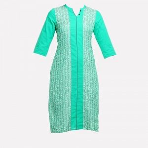 Green Mandarin Neck Printed kurta