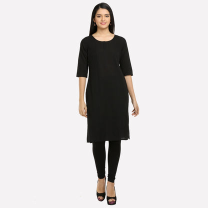 Black Round Neck Pintuck kurta