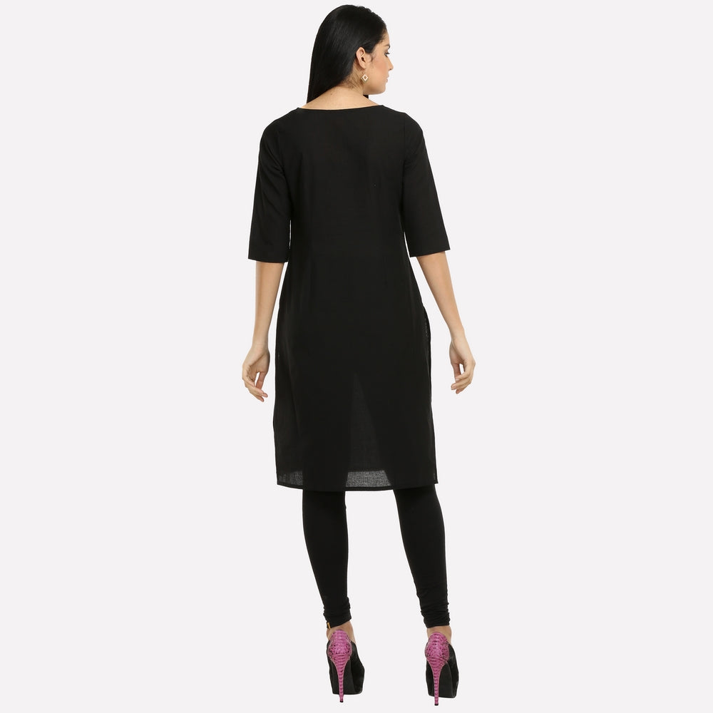 Black Round Neck Pintuck kurta