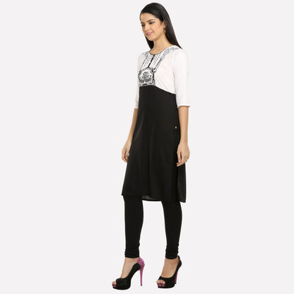 Black &amp; White Colorblocked 3/4 Sleeve kurta