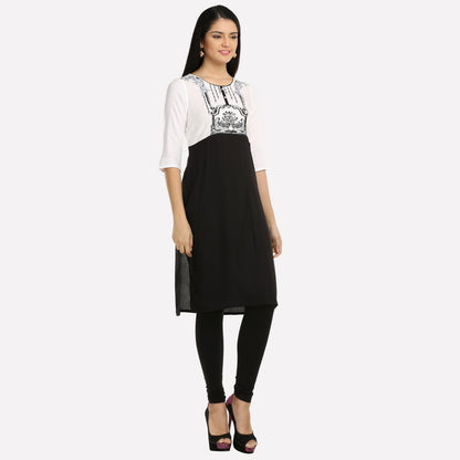 Black &amp; White Colorblocked 3/4 Sleeve kurta