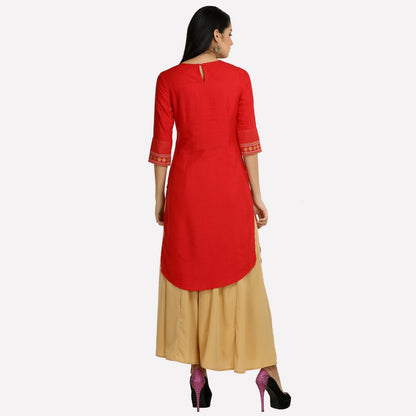 Red Round Neck Printed kurta