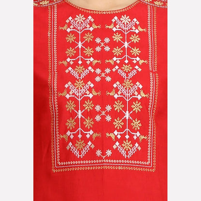 Red Round Neck Printed kurta