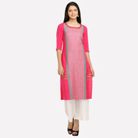 Pink Printed Round Neck 3/4 Sleeves kurta