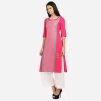 Pink Printed Round Neck 3/4 Sleeves kurta
