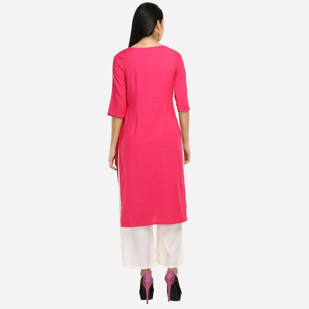 Pink Printed Round Neck 3/4 Sleeves kurta