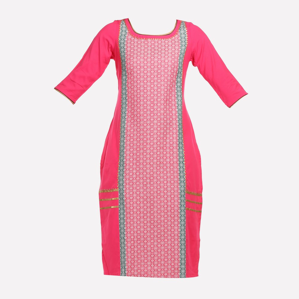 Pink Printed Round Neck 3/4 Sleeves kurta