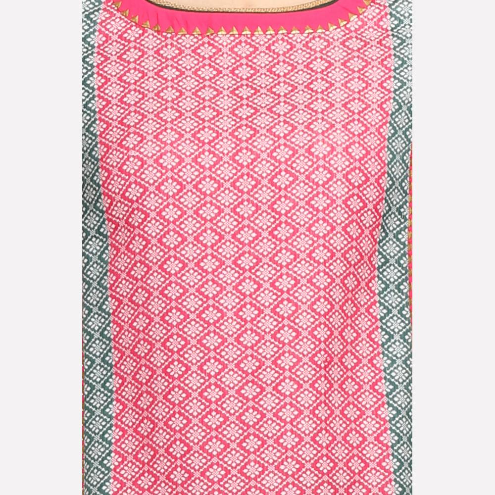 Pink Printed Round Neck 3/4 Sleeves kurta