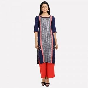 Blue Printed 3/4 Sleeve kurta