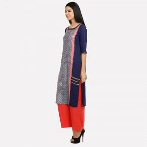 Blue Printed 3/4 Sleeve kurta