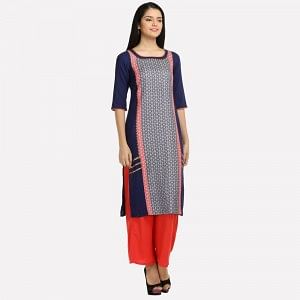 Blue Printed 3/4 Sleeve kurta