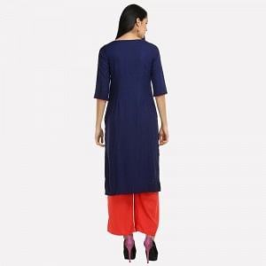 Blue Printed 3/4 Sleeve kurta