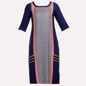 Blue Printed 3/4 Sleeve kurta