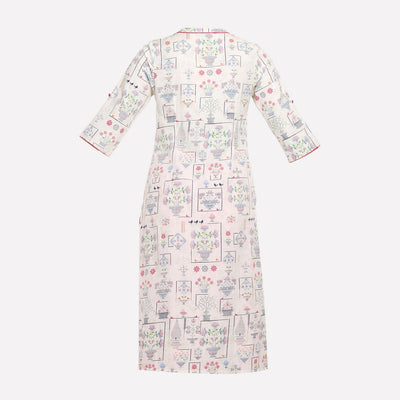 Off-White Printed Mandarin Neck 3/4 Sleeves kurta