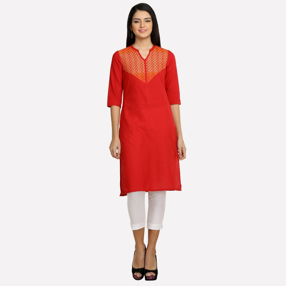 Red Mandarin Neck 3/4 Sleeve kurta