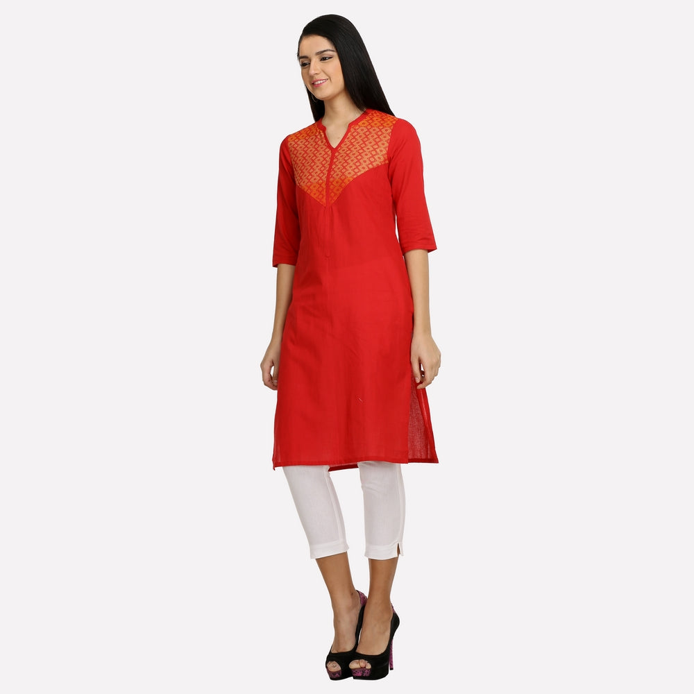 Red Mandarin Neck 3/4 Sleeve kurta