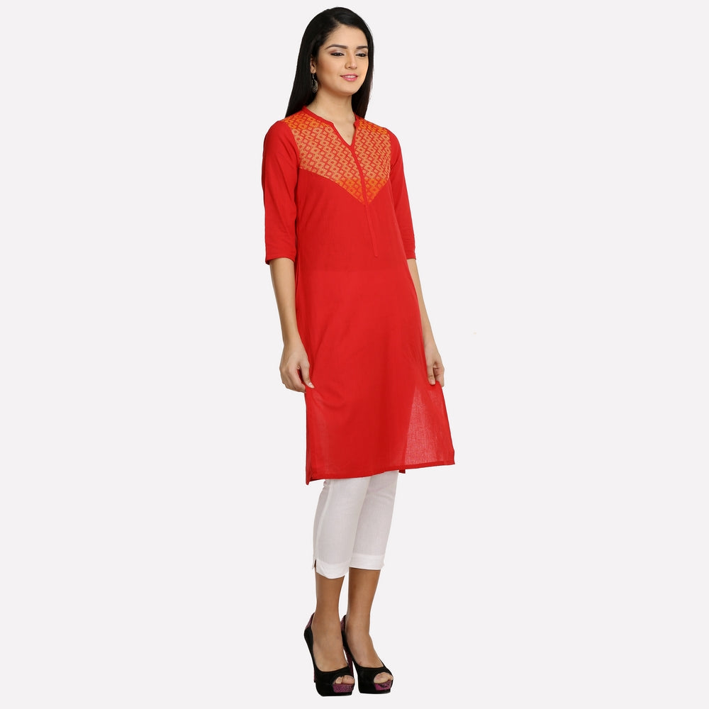 Red Mandarin Neck 3/4 Sleeve kurta