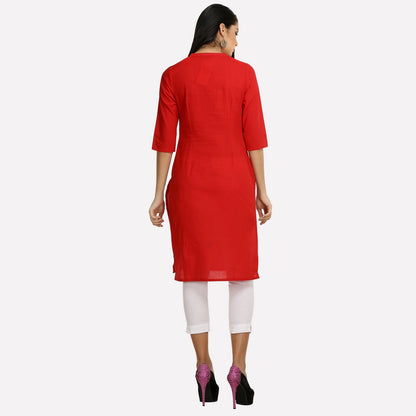 Red Mandarin Neck 3/4 Sleeve kurta