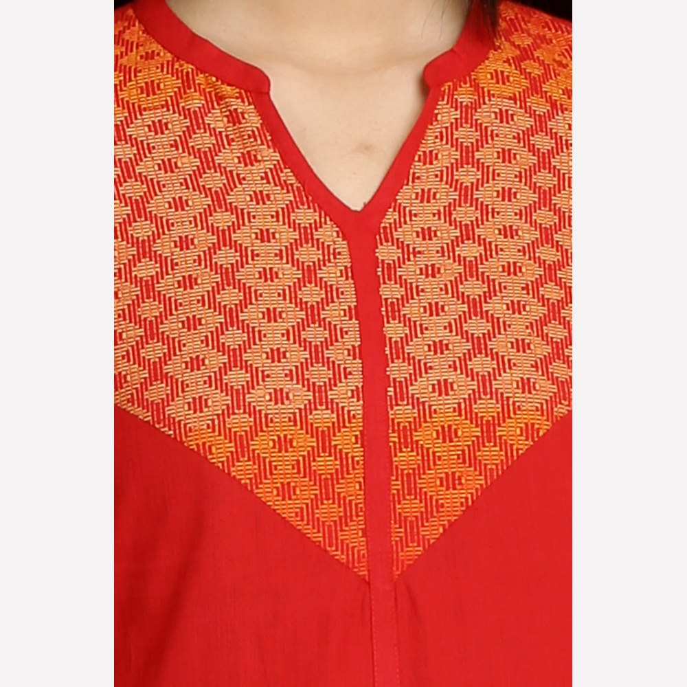 Red Mandarin Neck 3/4 Sleeve kurta