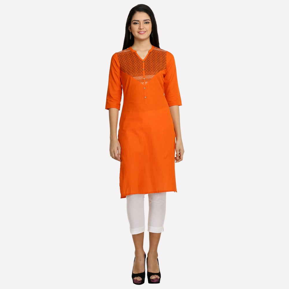 Orange Printed 3/4 Sleeve kurta