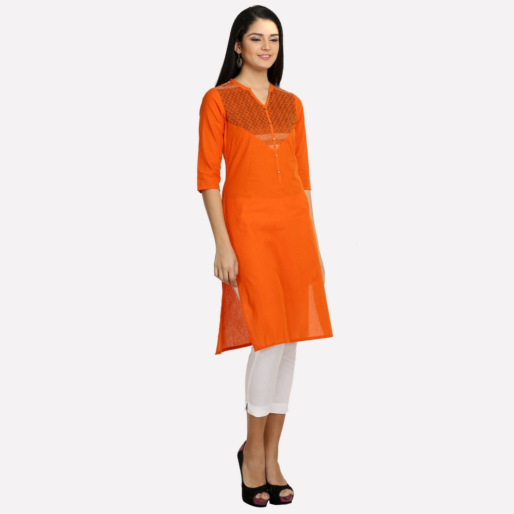 Orange Printed 3/4 Sleeve kurta