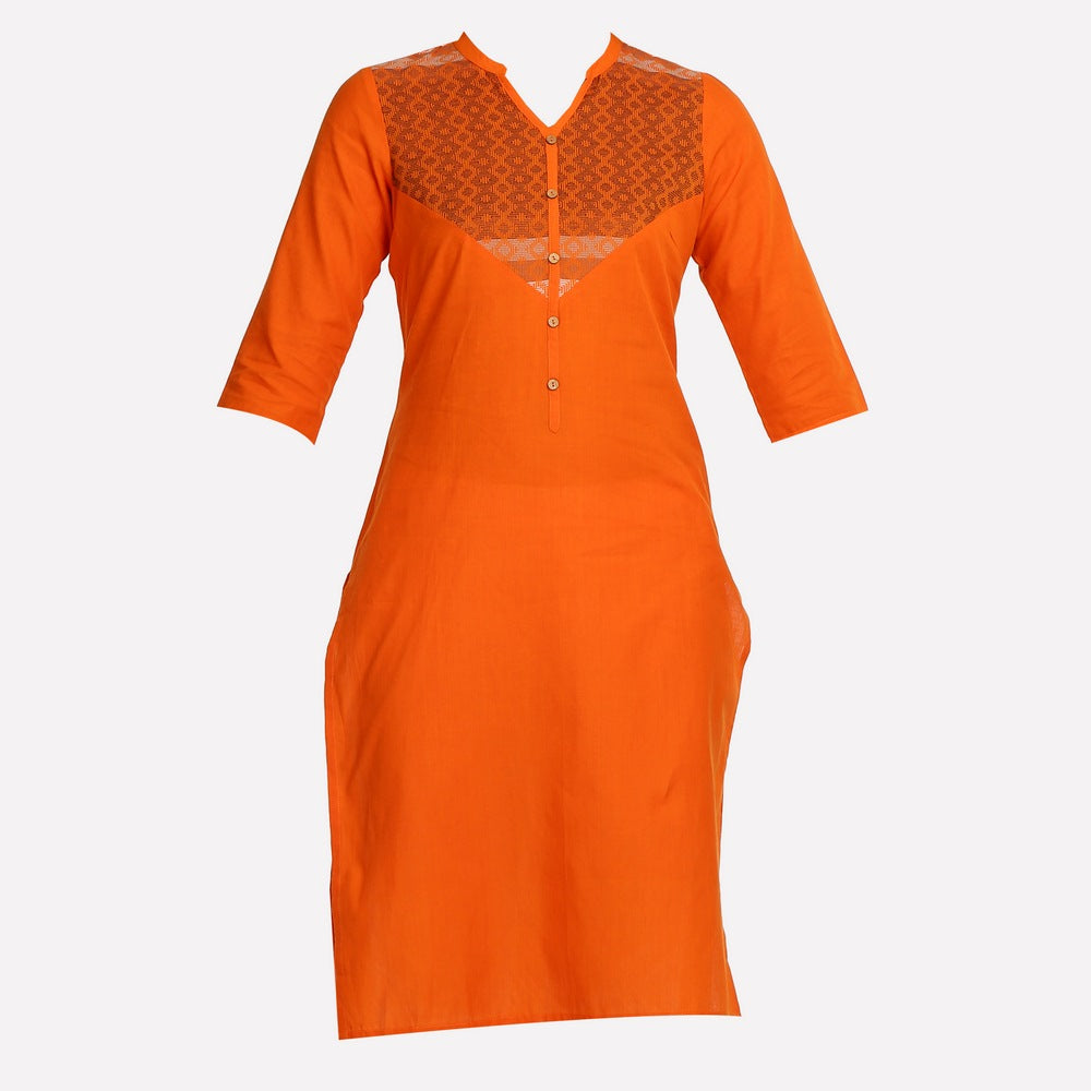 Orange Printed 3/4 Sleeve kurta