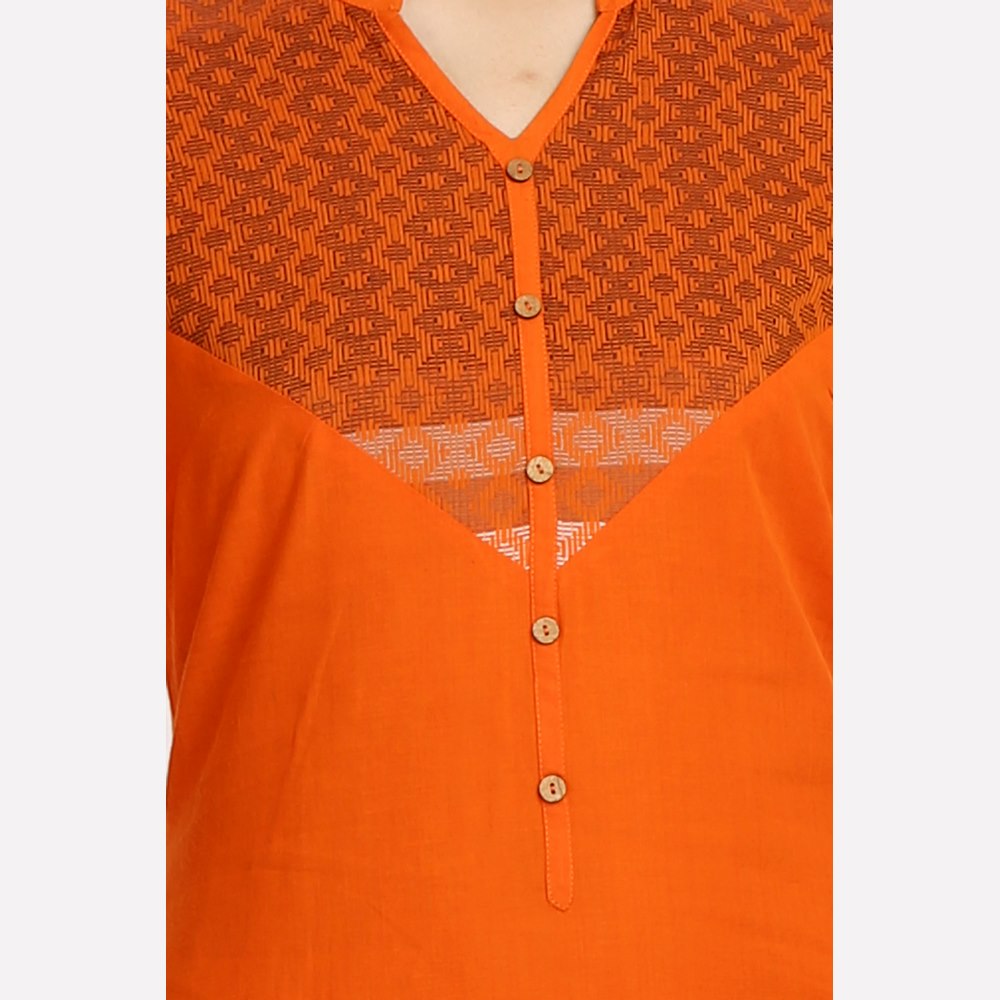 Orange Printed 3/4 Sleeve kurta