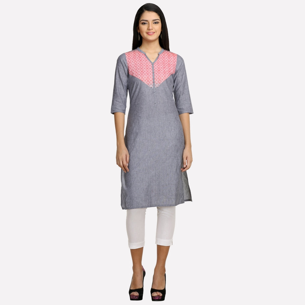 Grey Printed 3/4 Sleeve kurta