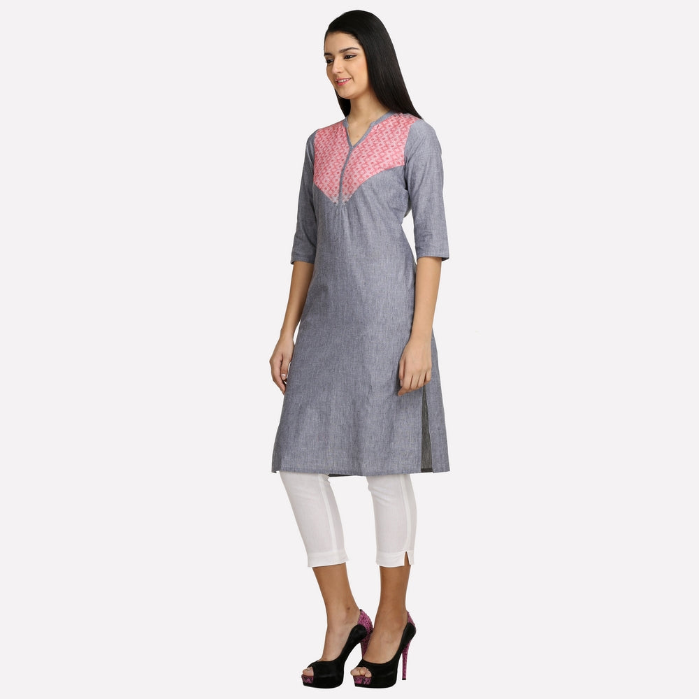 Grey Printed 3/4 Sleeve kurta