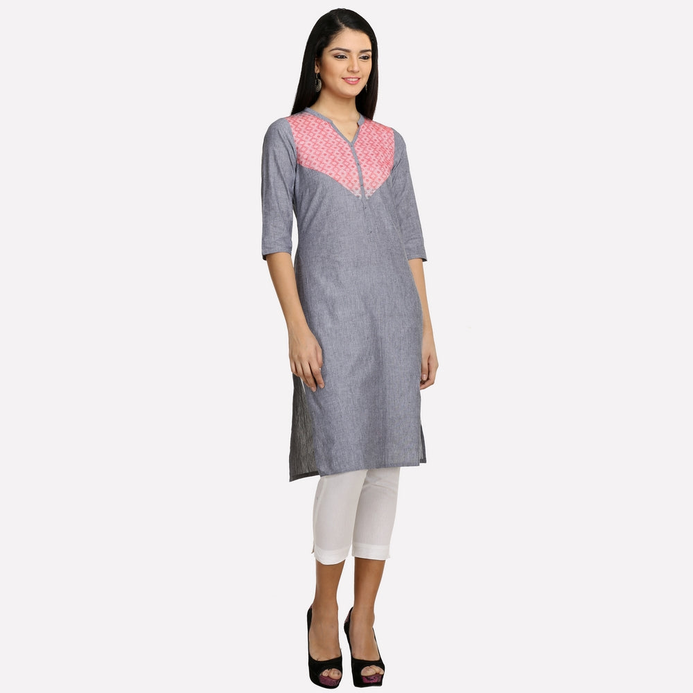 Grey Printed 3/4 Sleeve kurta