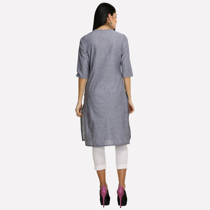 Grey Printed 3/4 Sleeve kurta