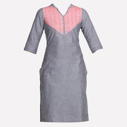 Grey Printed 3/4 Sleeve kurta