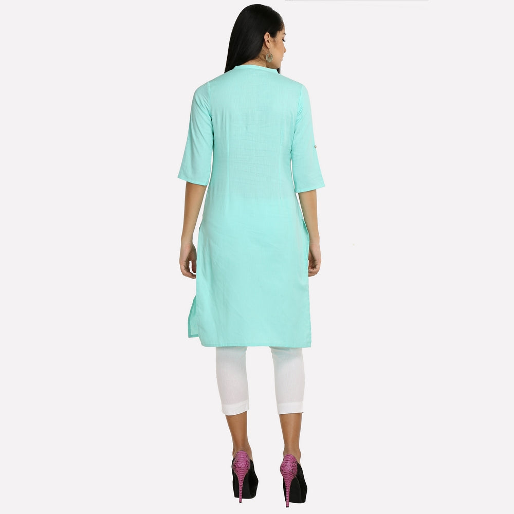 Aqua Blue 3/4 Sleeve Classic kurta