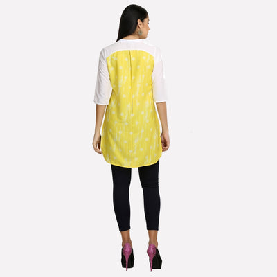 White & Yellow Mandarin Neck Printed kurta