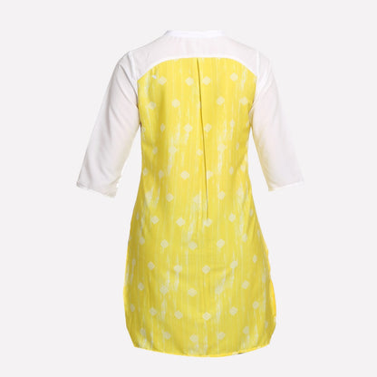 White &amp; Yellow Mandarin Neck Printed kurta