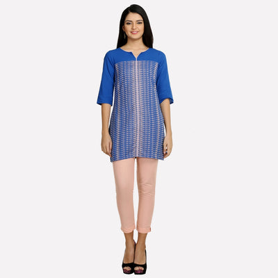 Blue Printed 3/4 Sleeve kurta