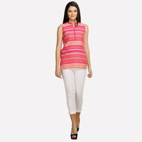 Pink Printed Sleeveless kurta