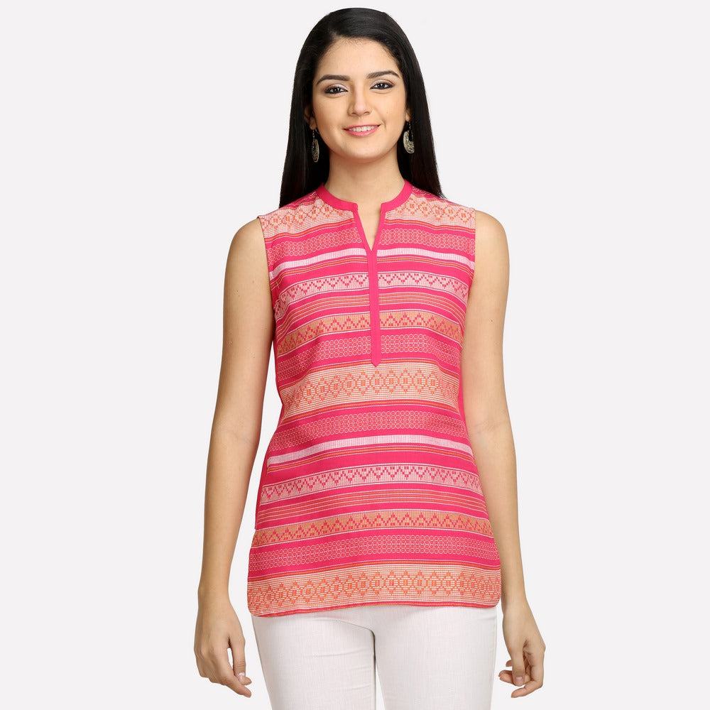 Pink Printed Sleeveless kurta